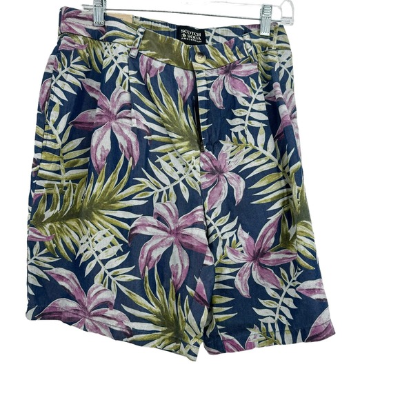 Scotch & Soda Tropical Printed Pleated Twill Shorts In Multicolor Size 34 NWT - Picture 4 of 10